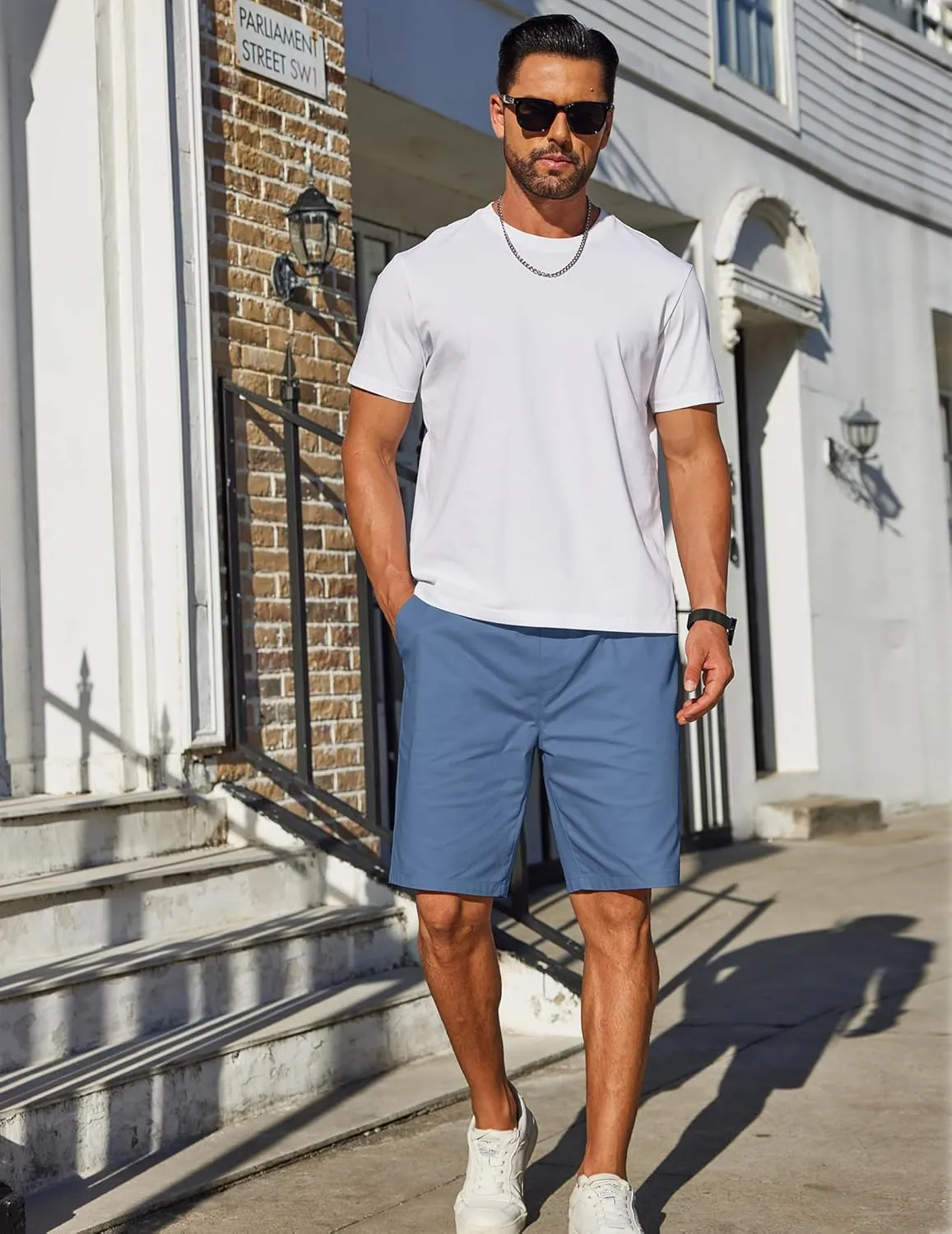 COOFANDY Mens Casual Shorts Cotton Elastic Drawstring Shorts Summer Beach Chino Shorts