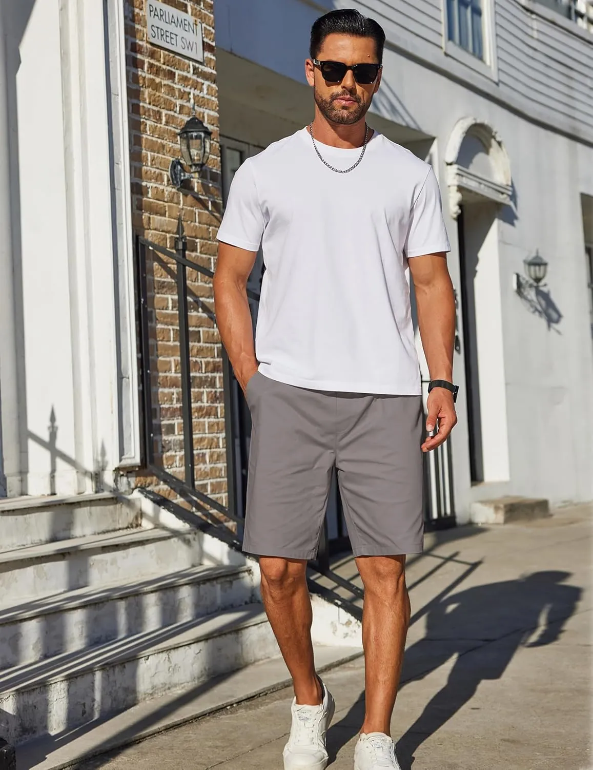 COOFANDY Mens Casual Shorts Cotton Elastic Drawstring Shorts Summer Beach Chino Shorts