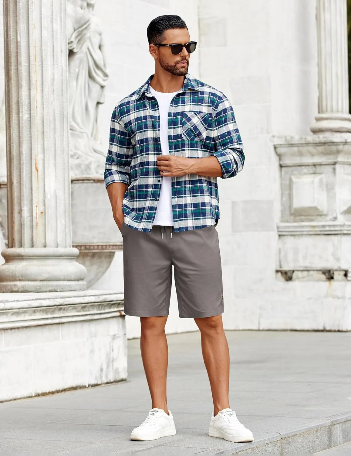COOFANDY Mens Casual Shorts Cotton Elastic Drawstring Shorts Summer Beach Chino Shorts