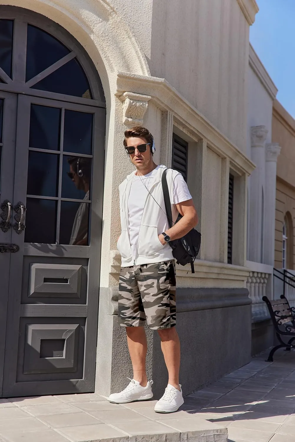 COOFANDY Mens Casual Shorts Cotton Elastic Waist Drawstring Shorts Lightweight Summer Beach Shorts