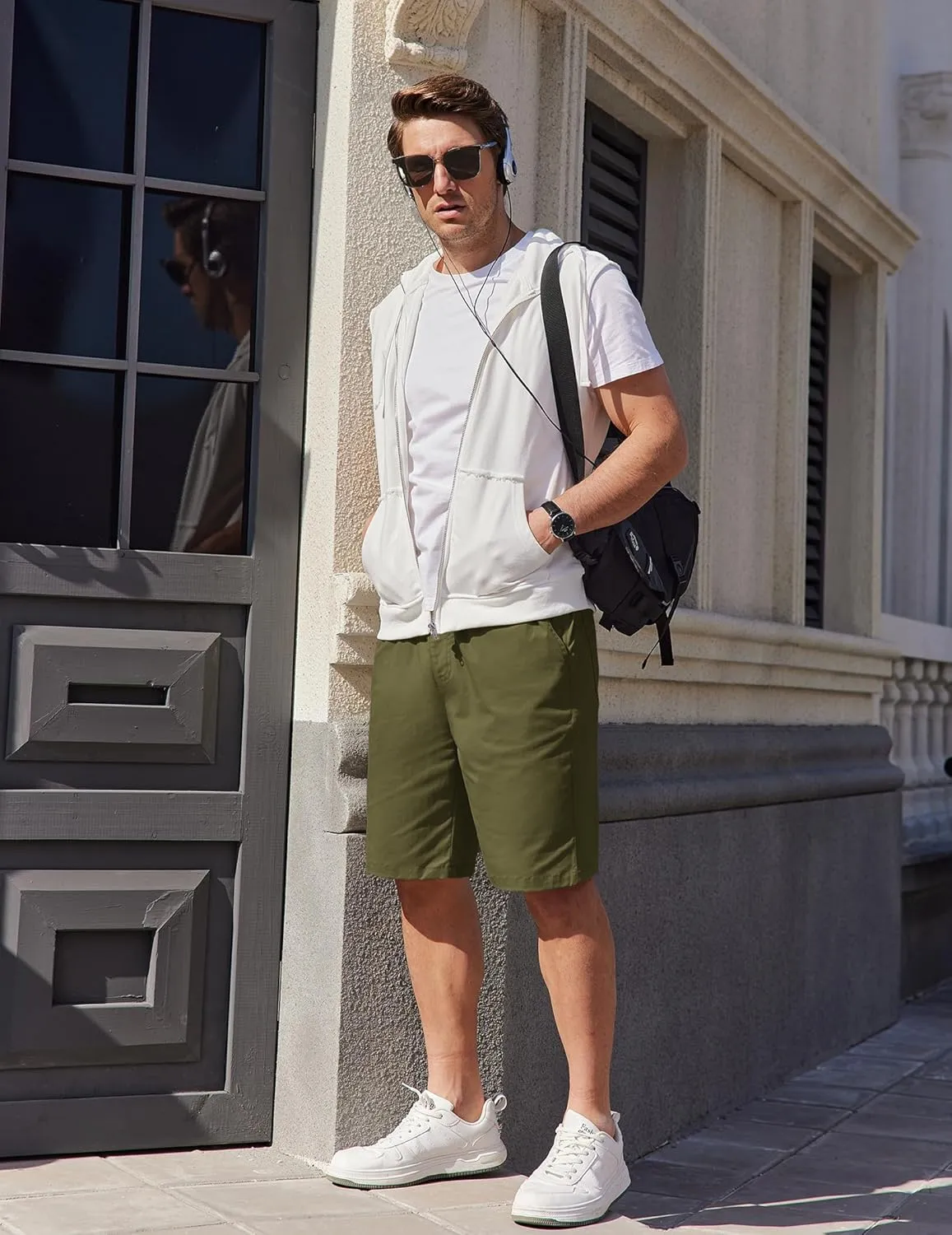 COOFANDY Mens Casual Shorts Cotton Elastic Waist Drawstring Shorts Lightweight Summer Beach Shorts