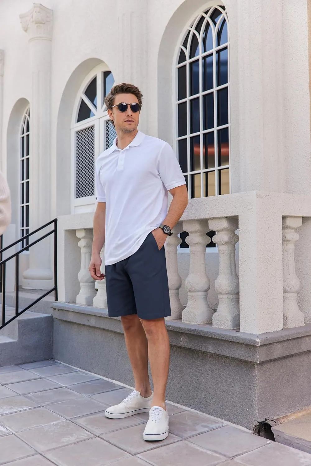 COOFANDY Mens Casual Shorts Cotton Flat Front Shorts Chino Drawstring Shorts with Pocket