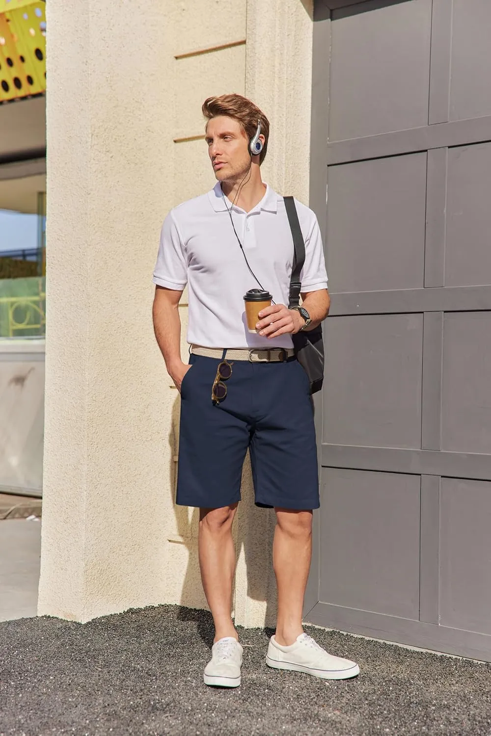 COOFANDY Mens Casual Shorts Cotton Flat Front Shorts Chino Drawstring Shorts with Pocket