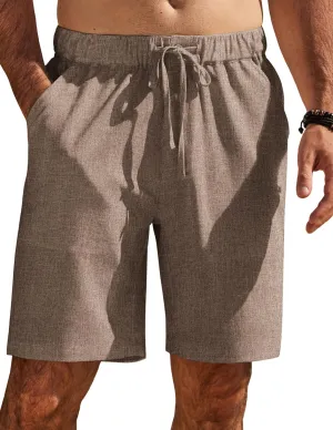COOFANDY Mens Casual Shorts Elastic Waist Drawstring Shorts Summer Beach Linen Shorts