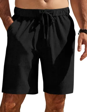 COOFANDY Mens Casual Shorts Elastic Waist Drawstring Shorts Summer Beach Linen Shorts