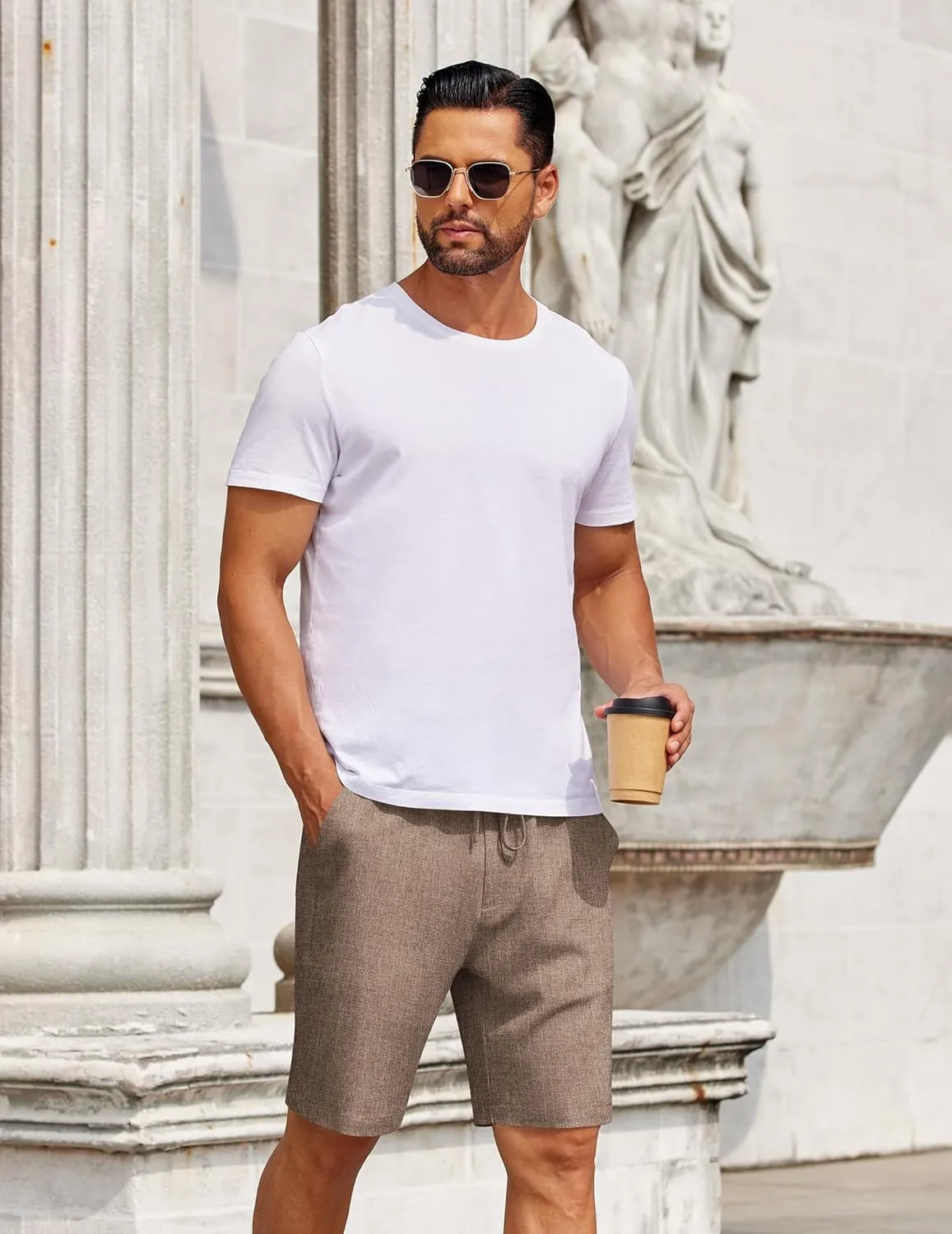 COOFANDY Mens Casual Shorts Elastic Waist Drawstring Shorts Summer Beach Linen Shorts