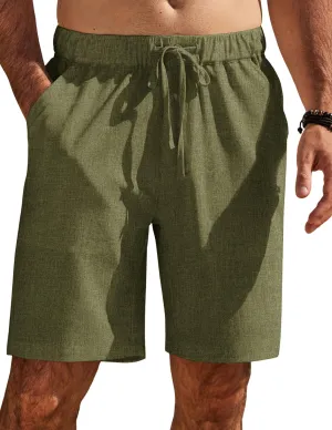 COOFANDY Mens Casual Shorts Elastic Waist Drawstring Shorts Summer Beach Linen Shorts