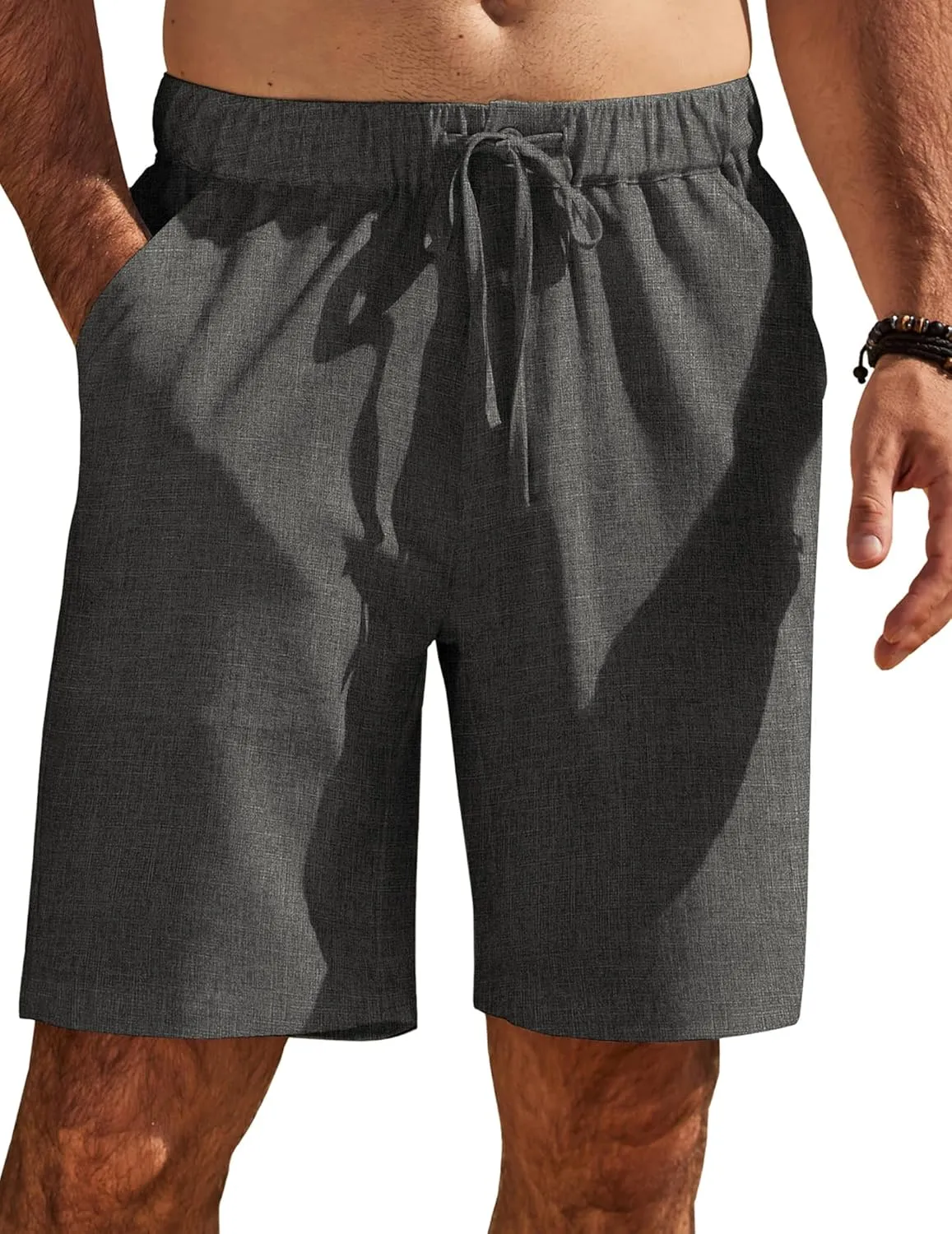 COOFANDY Mens Casual Shorts Elastic Waist Drawstring Shorts Summer Beach Linen Shorts