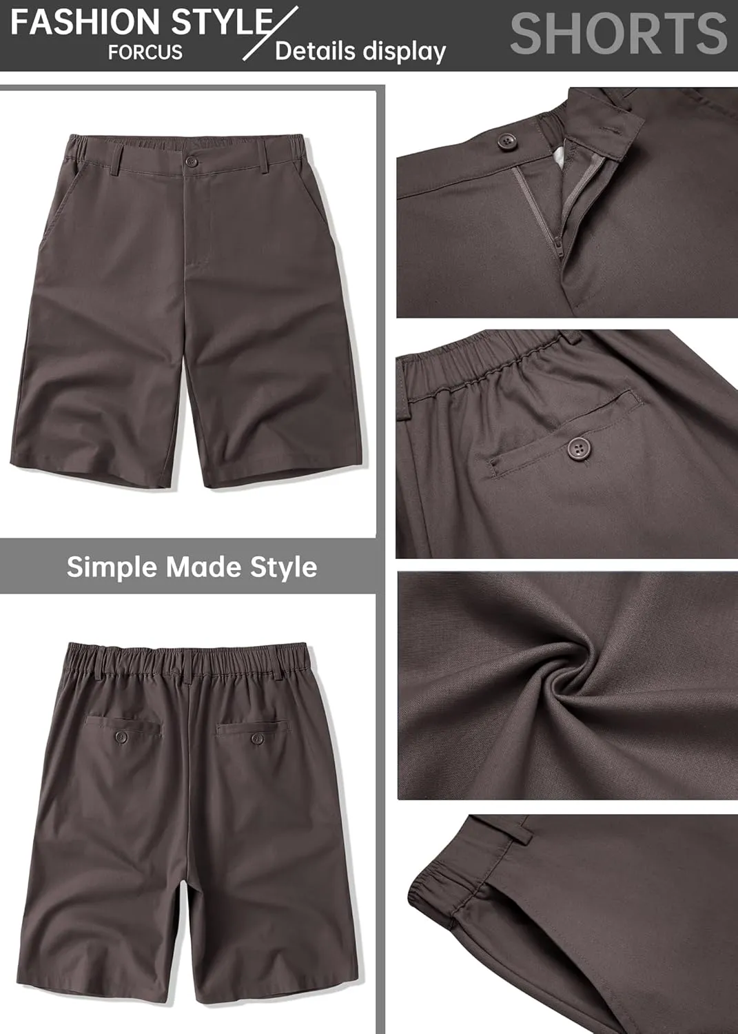 COOFANDY Men's Casual Shorts Linen Flat Front Shorts Elastic Waist Summer Beach Shorts