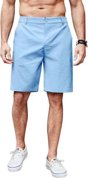 COOFANDY Men's Casual Shorts Linen Flat Front Shorts Elastic Waist Summer Beach Shorts