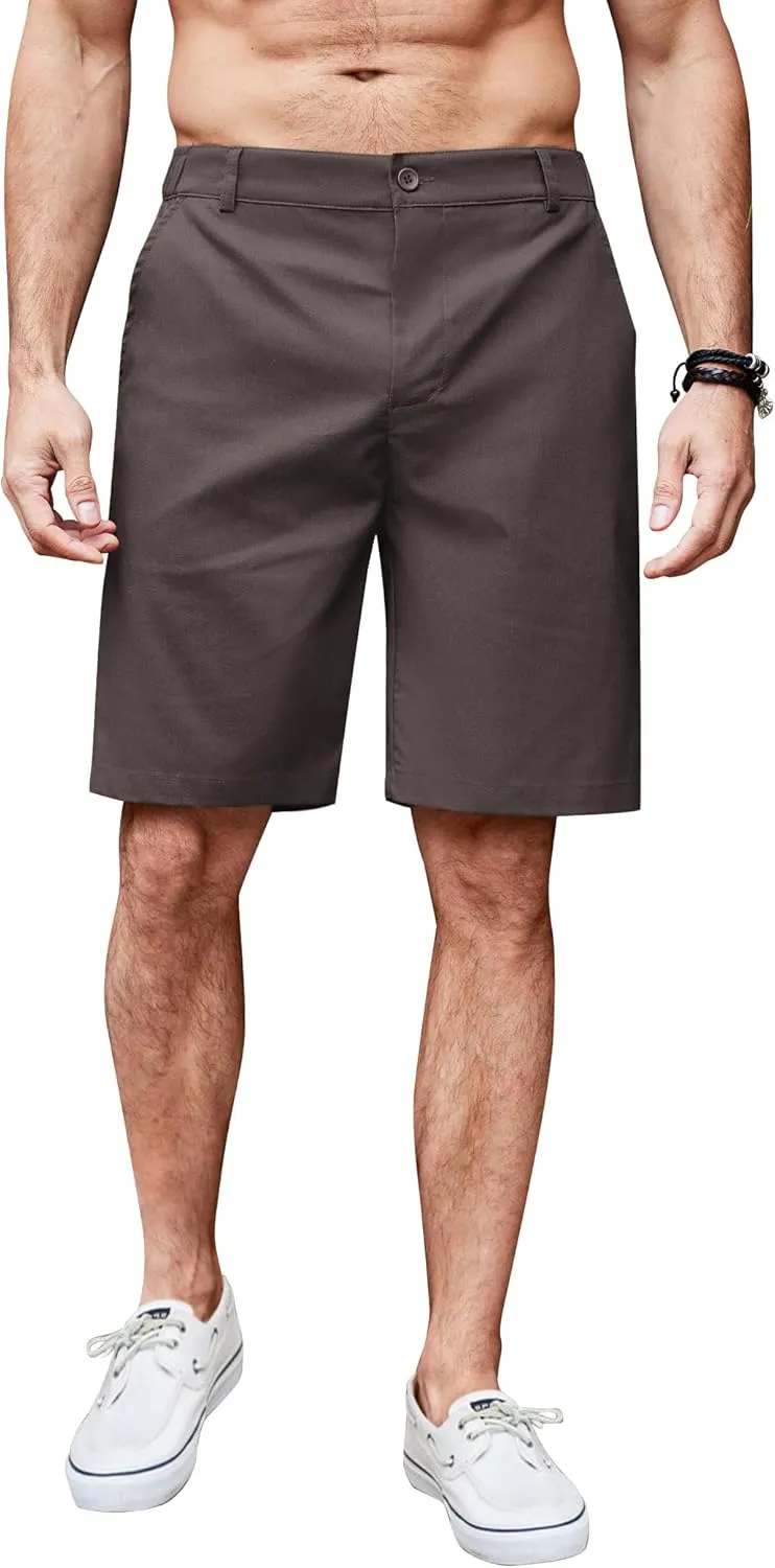 COOFANDY Men's Casual Shorts Linen Flat Front Shorts Elastic Waist Summer Beach Shorts