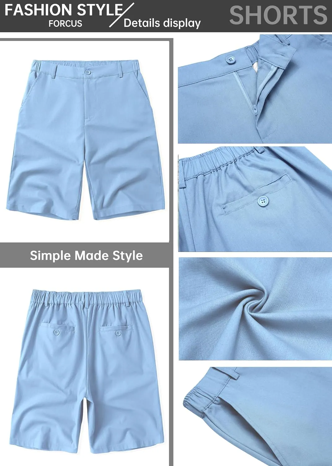 COOFANDY Men's Casual Shorts Linen Flat Front Shorts Elastic Waist Summer Beach Shorts