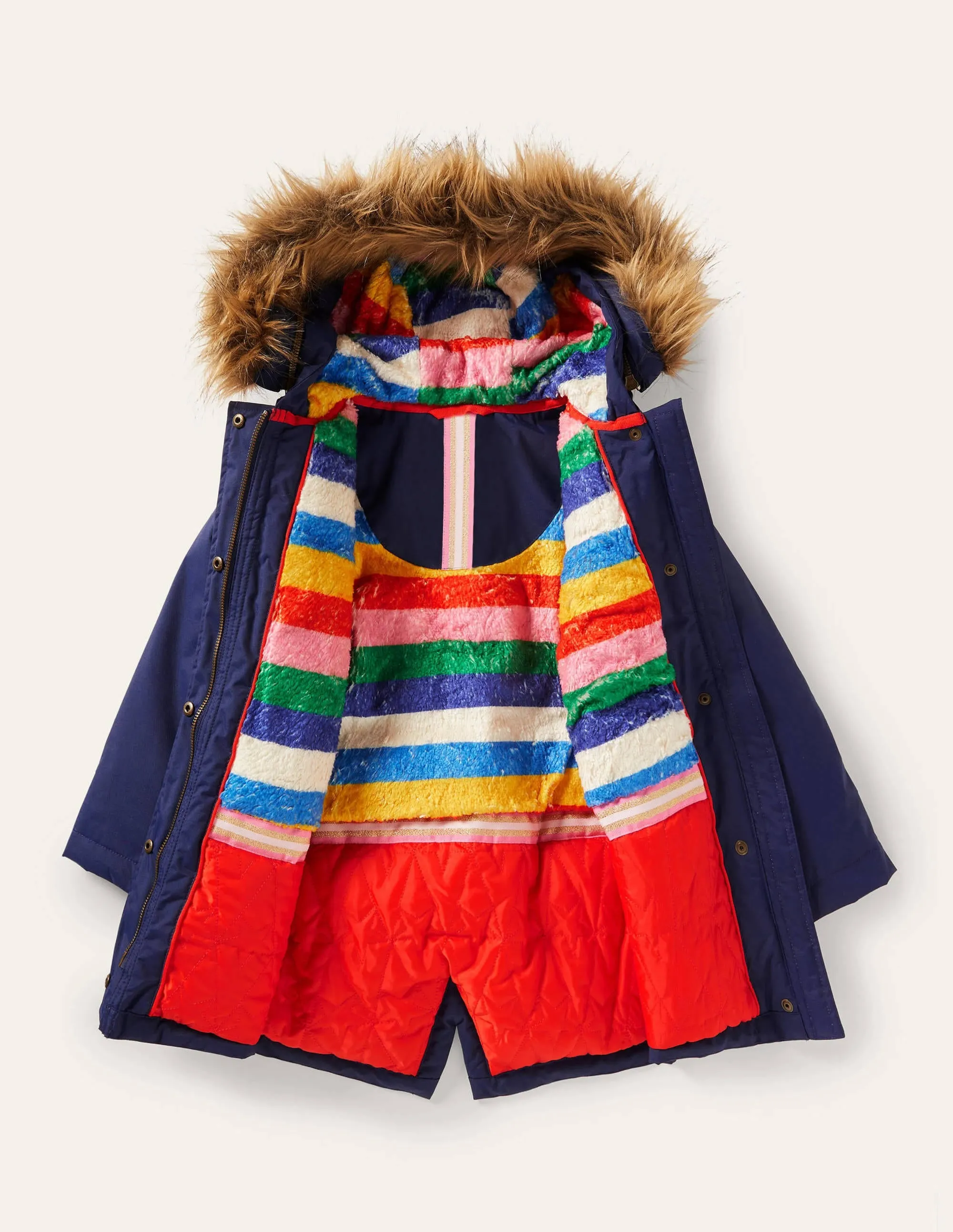 Cosy Waterproof Coat-College Navy Rainbow