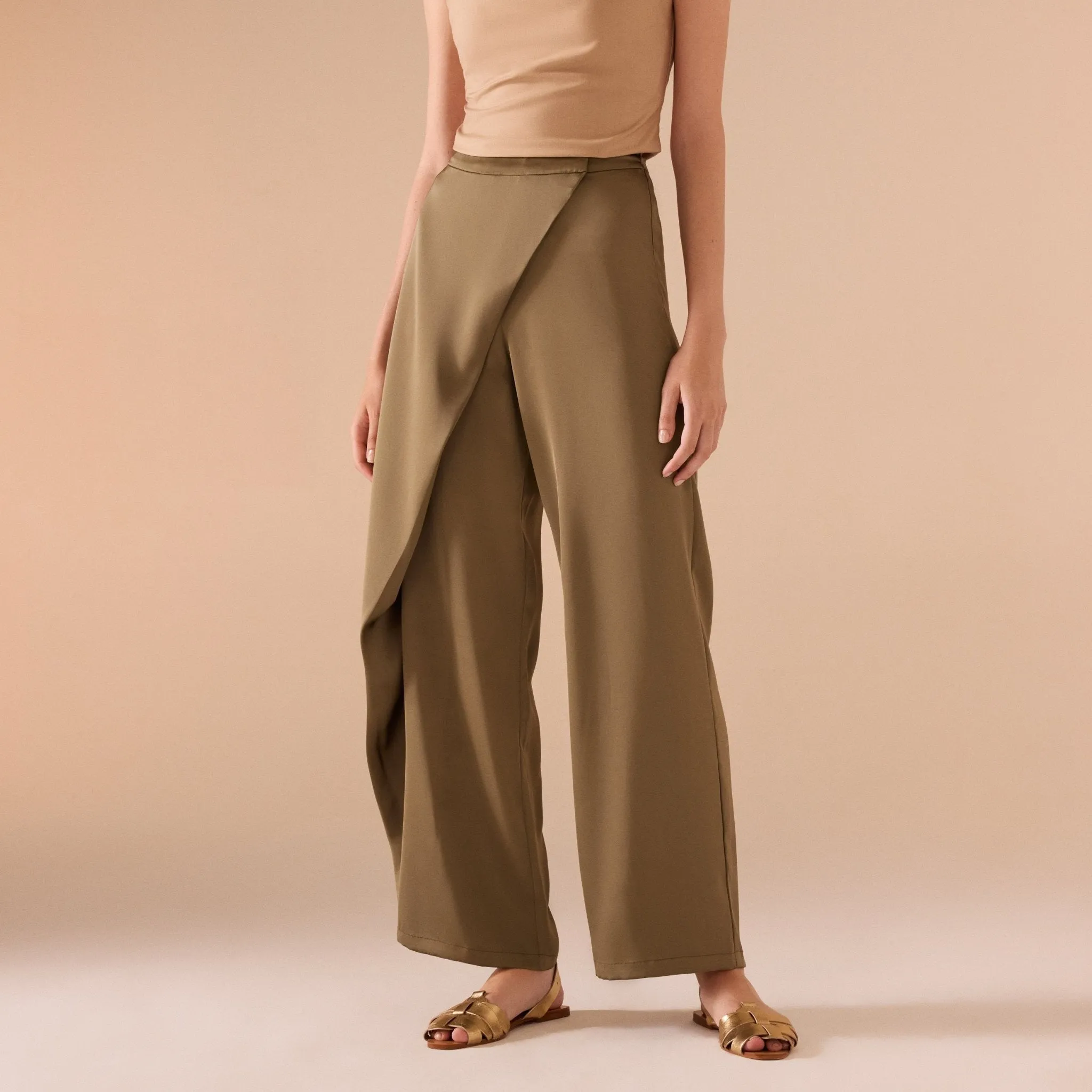 Crossed Hip Wide Leg Pants