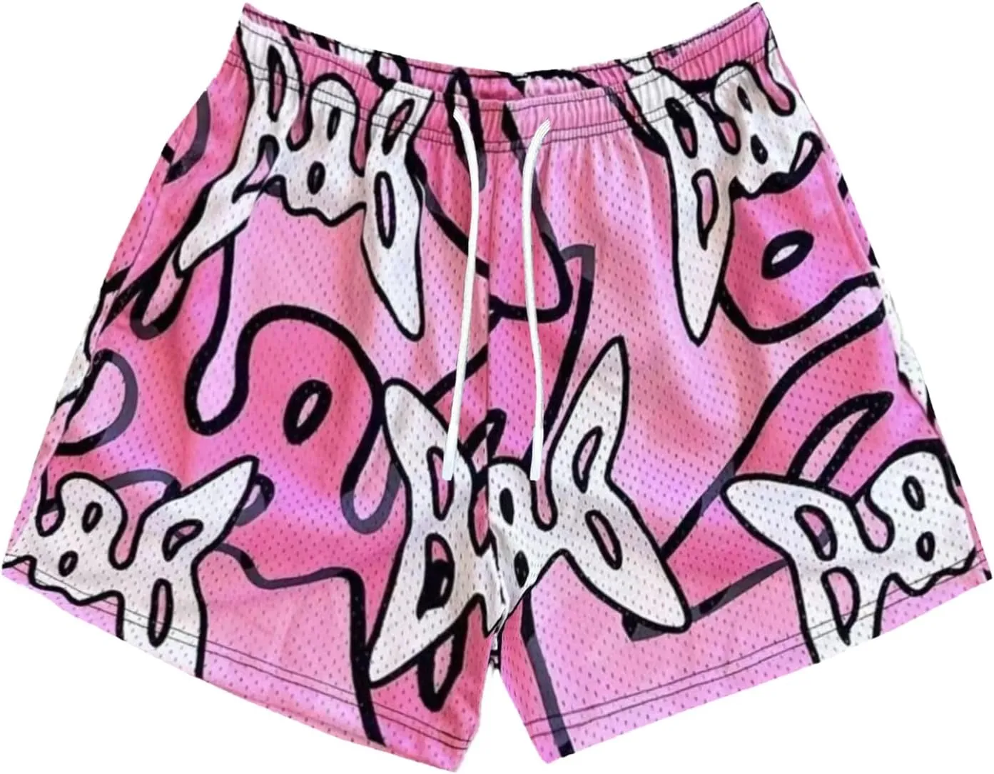 DIOTSR Mens Graphic Shorts Summer Casual Flat Front Shorts Cool Streetwear Designer Shorts Drawstring