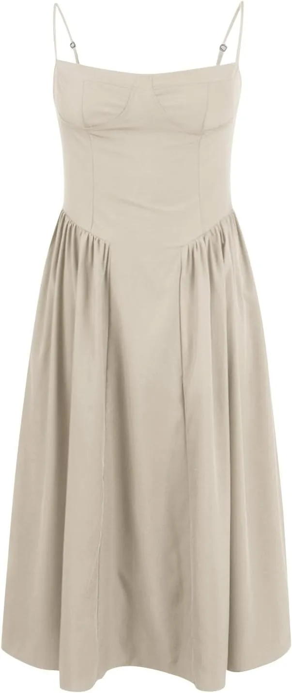Dresses for Women Elegant Spaghetti Strap Midi Dress Pleated Low Cut Bustier Off Shoulder Dresses