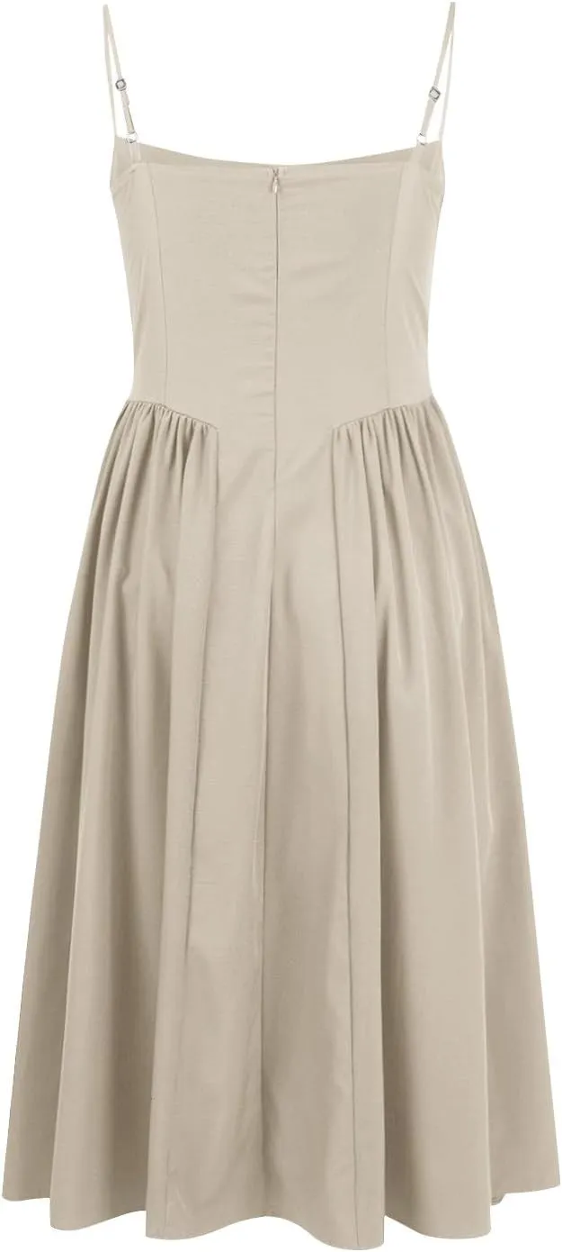 Dresses for Women Elegant Spaghetti Strap Midi Dress Pleated Low Cut Bustier Off Shoulder Dresses