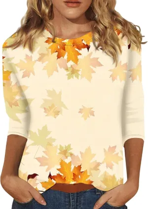 Dressy Tops for Women 2024 Elbow Sleeve T-Shirts Cotton Crew Neck Blouses Floral Print Loose Fit Dressy Summer Tops