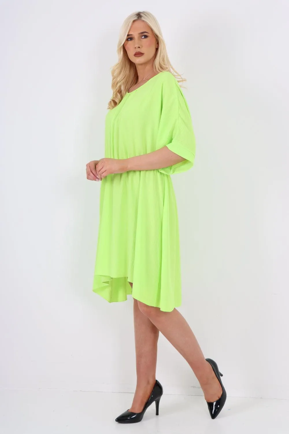 Elasticated Waist Back Open Tie Mini Dress