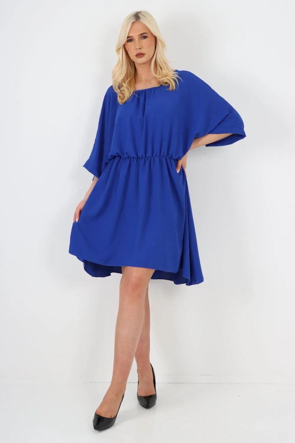 Elasticated Waist Back Open Tie Mini Dress