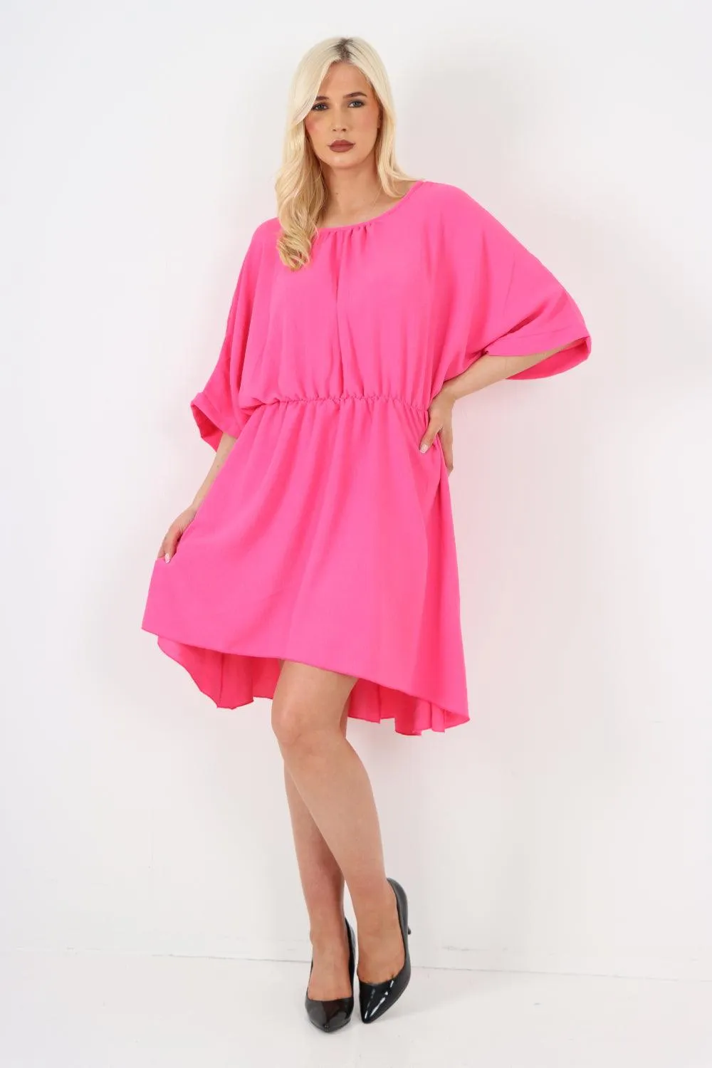 Elasticated Waist Back Open Tie Mini Dress