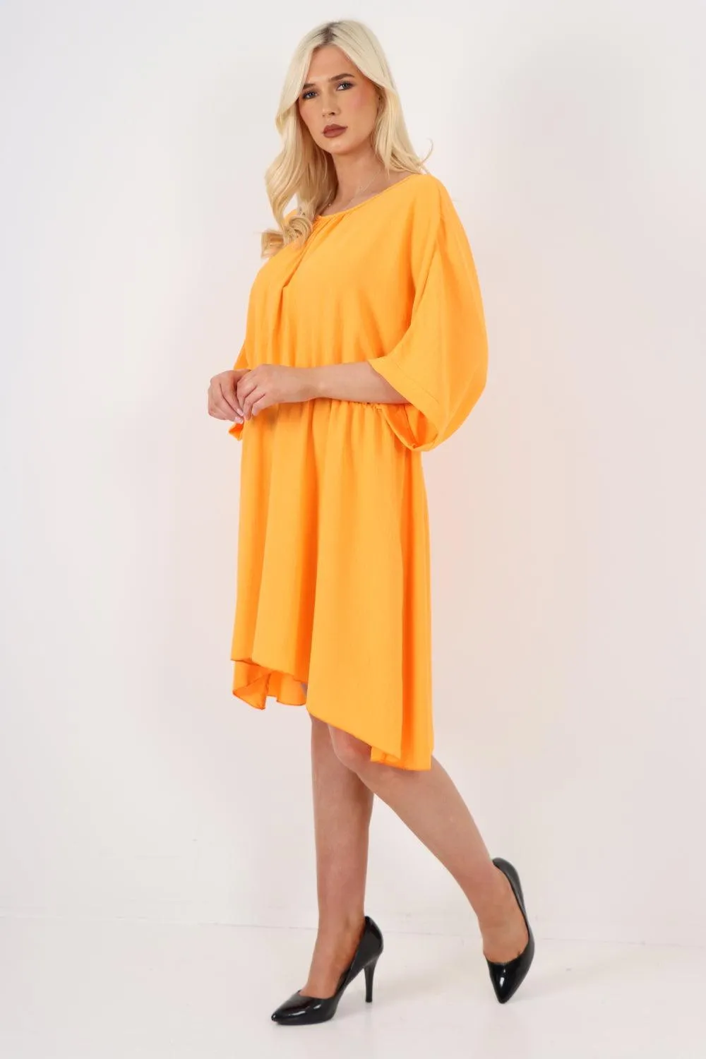 Elasticated Waist Back Open Tie Mini Dress