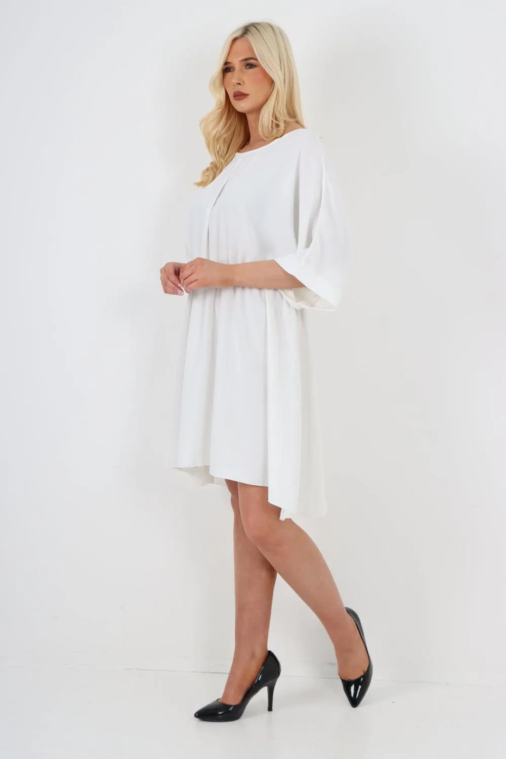Elasticated Waist Back Open Tie Mini Dress