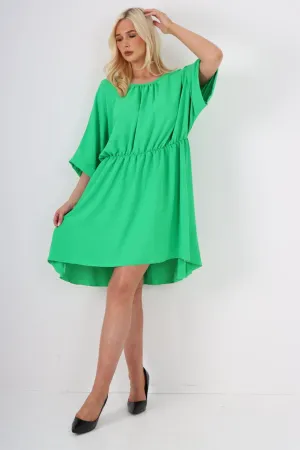 Elasticated Waist Back Open Tie Mini Dress