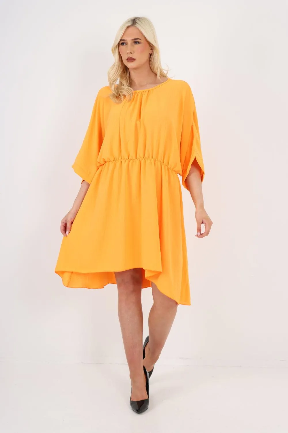 Elasticated Waist Back Open Tie Mini Dress