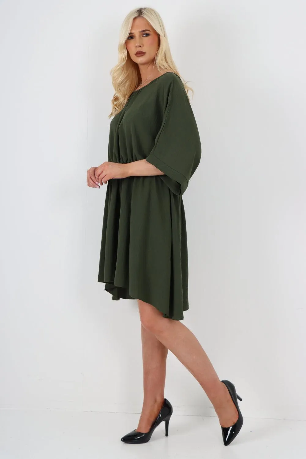 Elasticated Waist Back Open Tie Mini Dress
