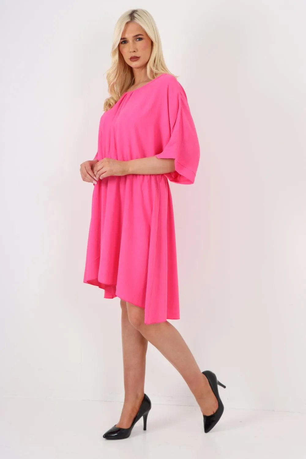 Elasticated Waist Back Open Tie Mini Dress