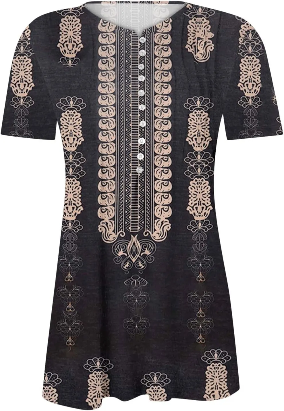 Empire Waist Button Down Shirts for Women Fashion Short Sleeve Floral Print Bohemian Tunic Tops Summer Causal Blouse