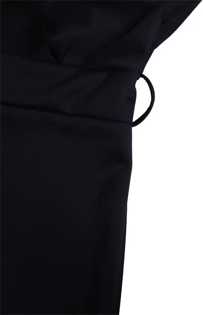 Female Clothing Sashes Solid High Waist Pencil Skirt V-Neck Pleated Zipper Elegant Midi Dress