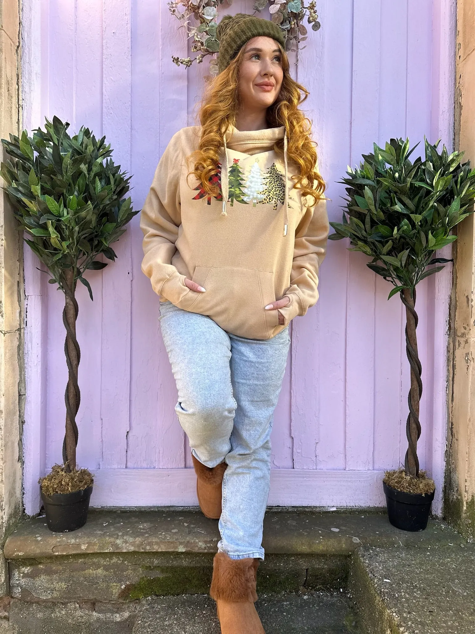 Festive Christmas Tree Forest Luxe Hoodie - Caramel