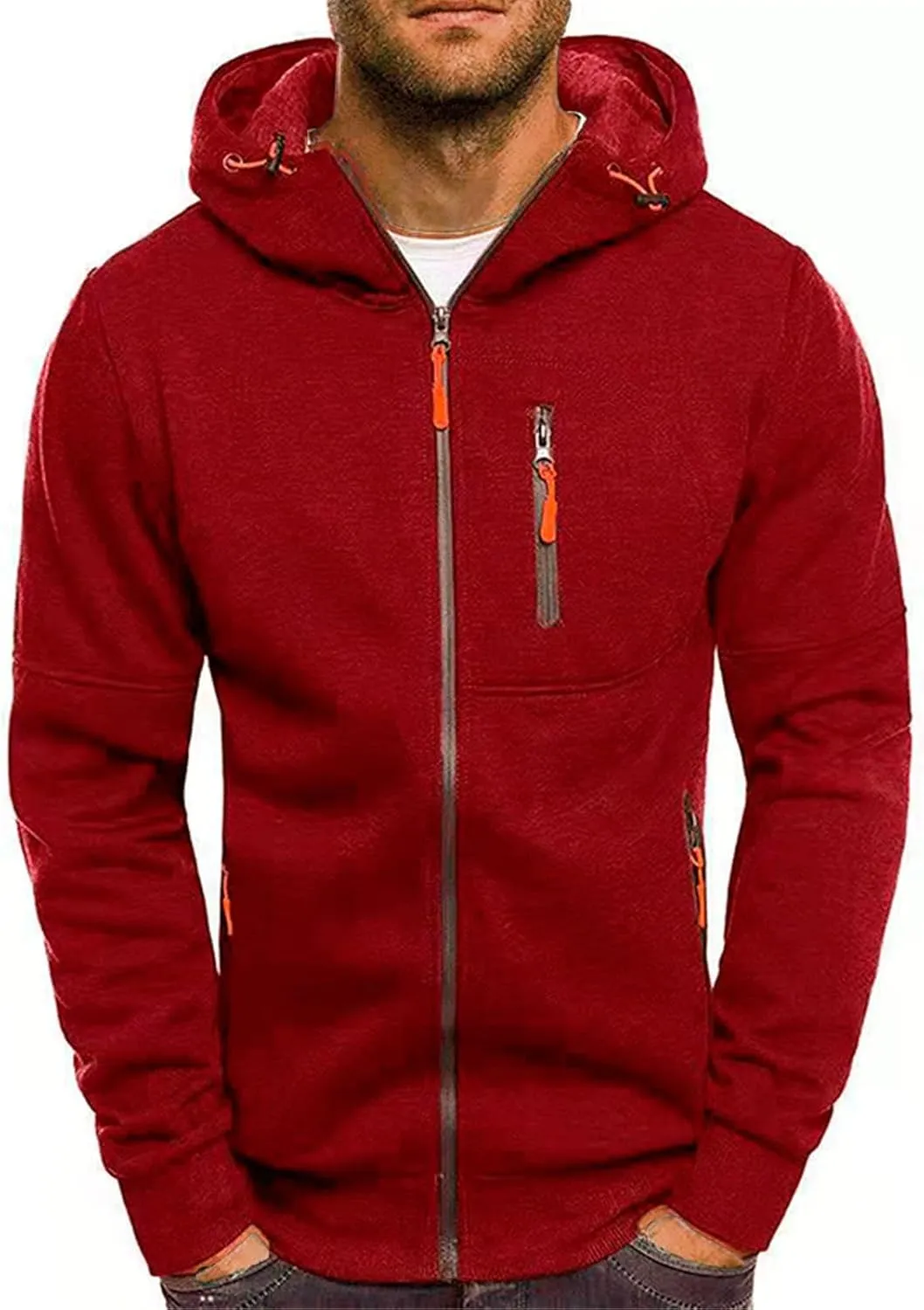 Fleece Hoodie for Men Full Zip Cardigan Sweatshirt Long Sleeve Drawstring Sweatshirt Slim Fit Fashion Coat Outwear