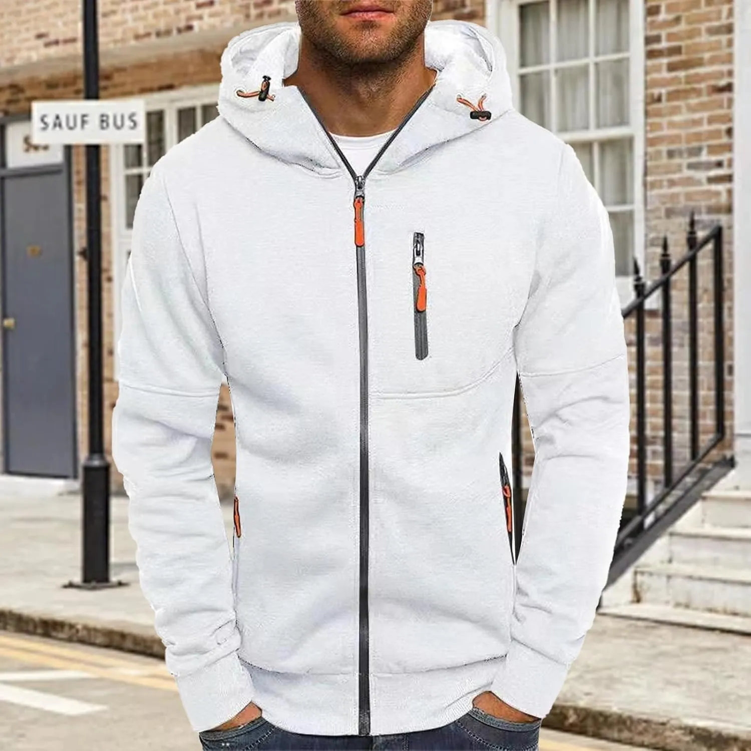 Fleece Hoodie for Men Full Zip Cardigan Sweatshirt Long Sleeve Drawstring Sweatshirt Slim Fit Fashion Coat Outwear