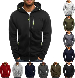 Fleece Hoodie for Men Full Zip Cardigan Sweatshirt Long Sleeve Drawstring Sweatshirt Slim Fit Fashion Coat Outwear