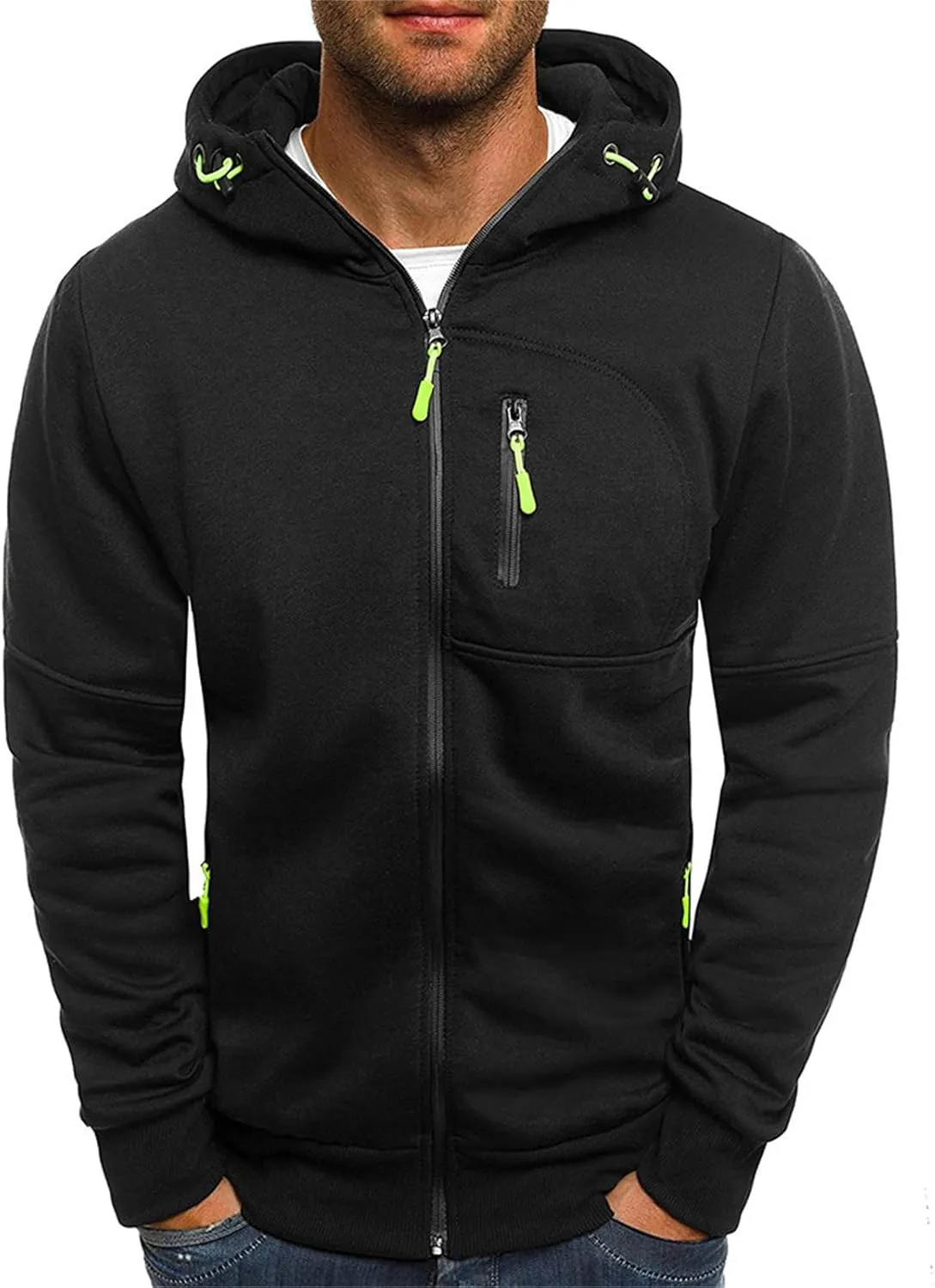 Fleece Hoodie for Men Full Zip Cardigan Sweatshirt Long Sleeve Drawstring Sweatshirt Slim Fit Fashion Coat Outwear