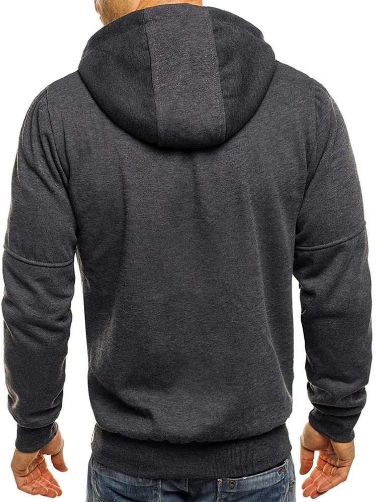 Fleece Hoodie for Men Full Zip Cardigan Sweatshirt Long Sleeve Drawstring Sweatshirt Slim Fit Fashion Coat Outwear
