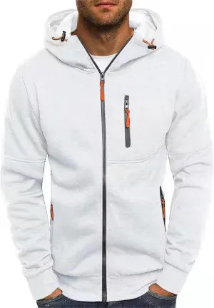 Fleece Hoodie for Men Full Zip Cardigan Sweatshirt Long Sleeve Drawstring Sweatshirt Slim Fit Fashion Coat Outwear