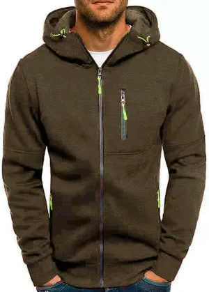Fleece Hoodie for Men Full Zip Cardigan Sweatshirt Long Sleeve Drawstring Sweatshirt Slim Fit Fashion Coat Outwear