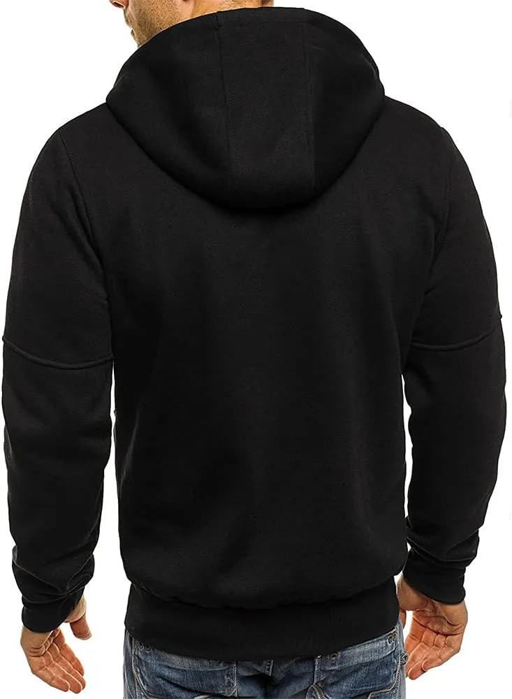 Fleece Hoodie for Men Full Zip Cardigan Sweatshirt Long Sleeve Drawstring Sweatshirt Slim Fit Fashion Coat Outwear