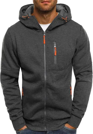 Fleece Hoodie for Men Full Zip Cardigan Sweatshirt Long Sleeve Drawstring Sweatshirt Slim Fit Fashion Coat Outwear
