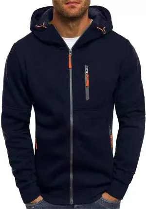 Fleece Hoodie for Men Full Zip Cardigan Sweatshirt Long Sleeve Drawstring Sweatshirt Slim Fit Fashion Coat Outwear