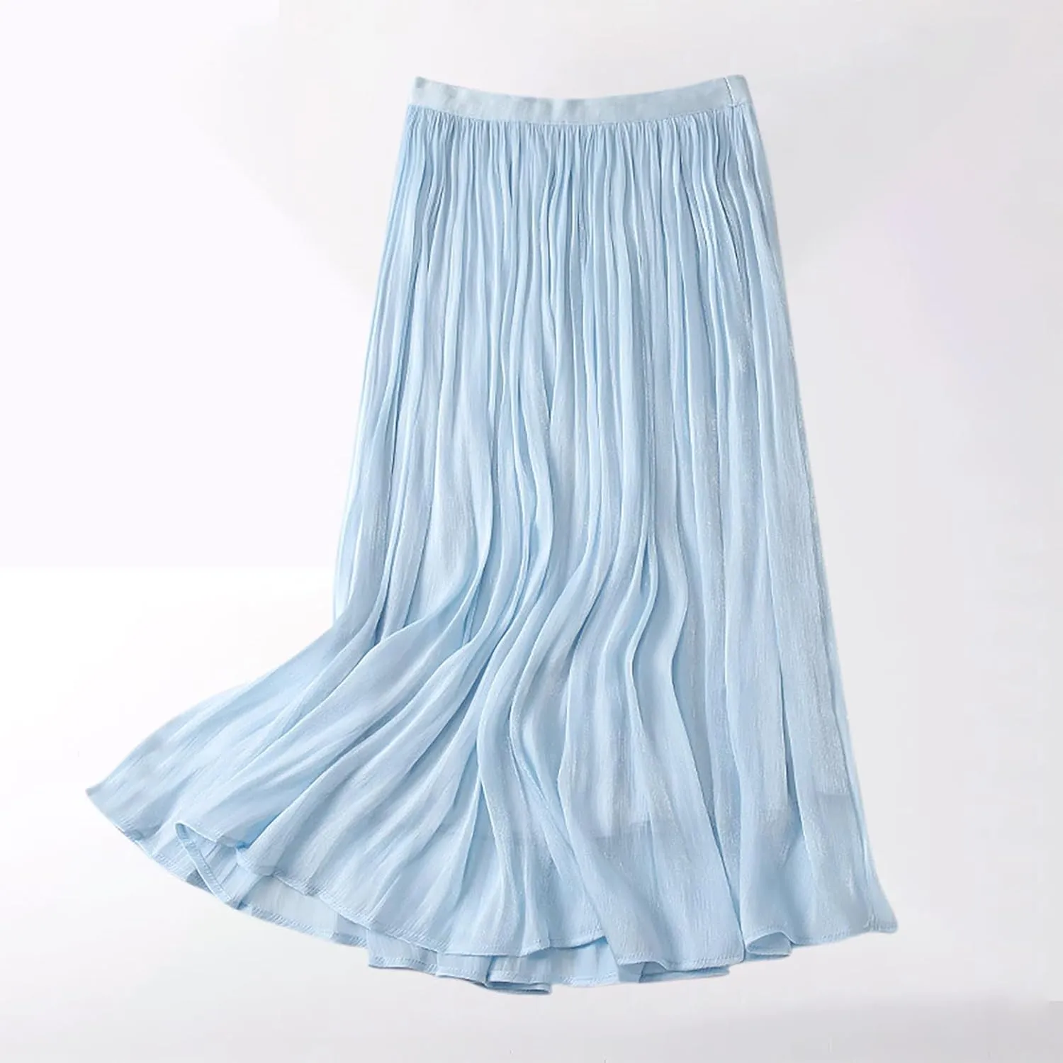 FZYLQY Plus Size Pleated Flare Midi Skirts for Women High Waisted Ruffle Boho Summer Beach Skirt Mid Length A Line Skirts