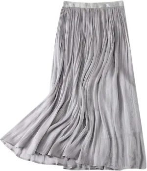 FZYLQY Plus Size Pleated Flare Midi Skirts for Women High Waisted Ruffle Boho Summer Beach Skirt Mid Length A Line Skirts