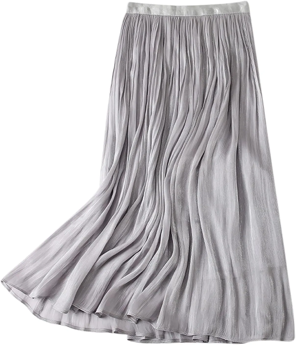 FZYLQY Plus Size Pleated Flare Midi Skirts for Women High Waisted Ruffle Boho Summer Beach Skirt Mid Length A Line Skirts