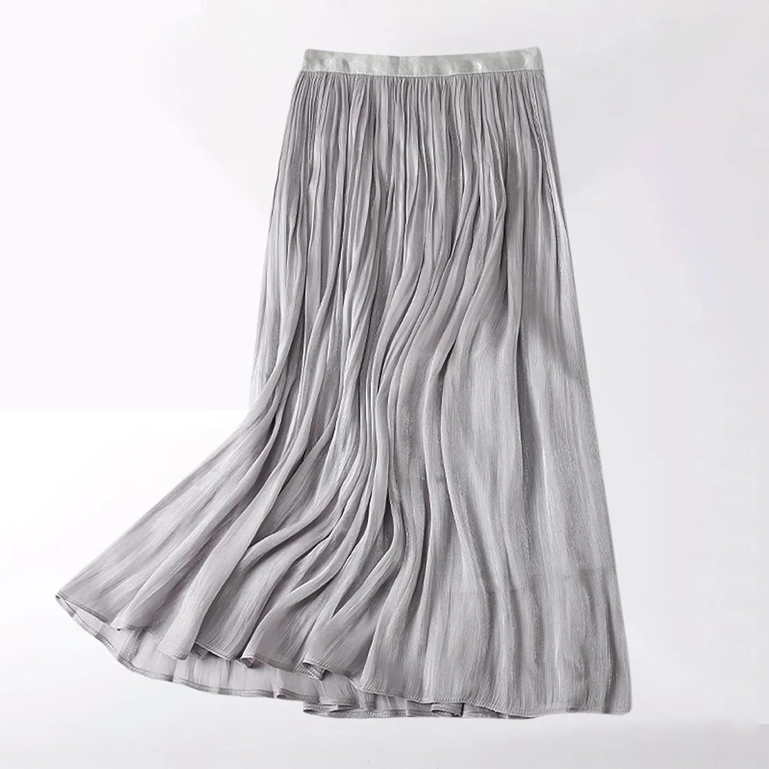 FZYLQY Plus Size Pleated Flare Midi Skirts for Women High Waisted Ruffle Boho Summer Beach Skirt Mid Length A Line Skirts