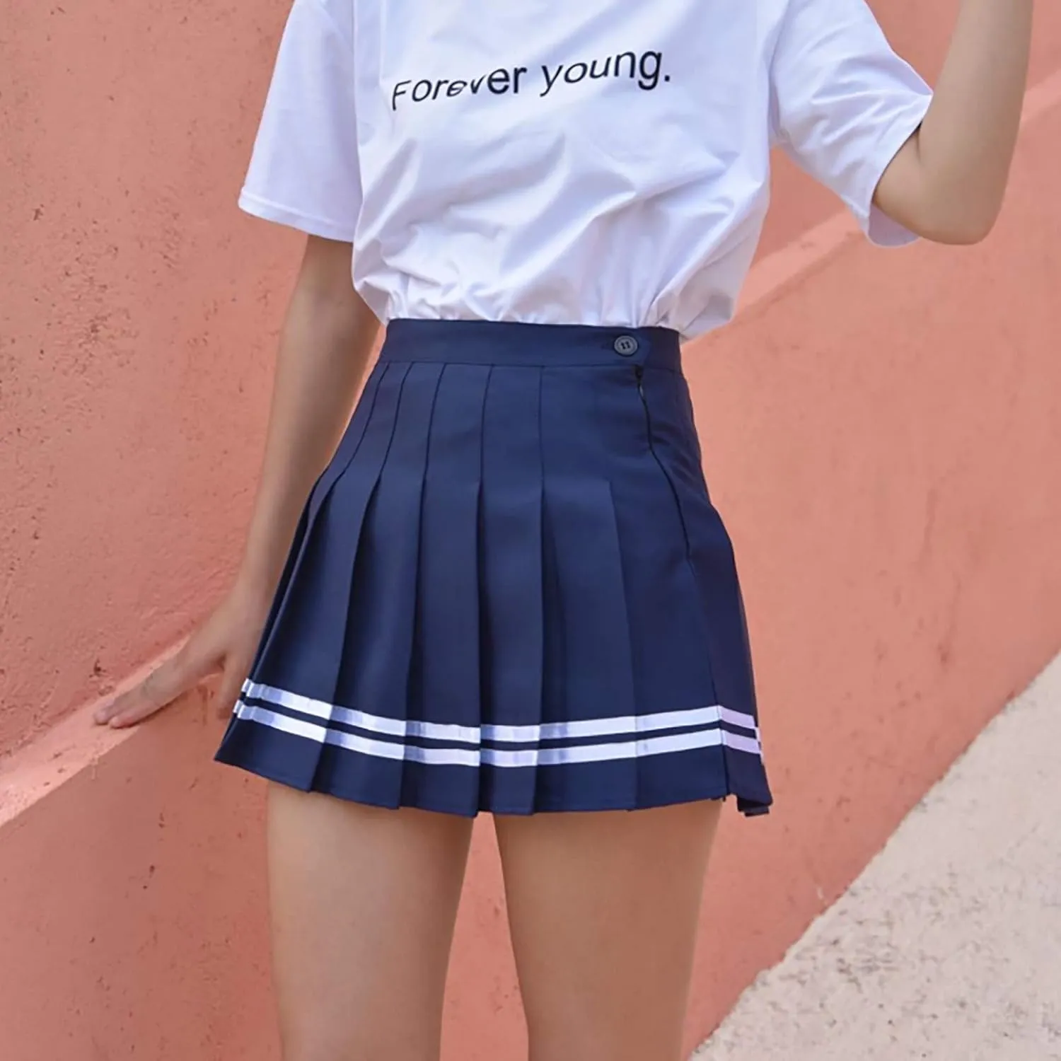 Girls Women High Waisted Pleated Skirt Plain Plaid A-line Mini Skirt Skater Tennis School Uniform Skirts Lining Shorts