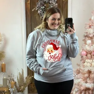 Grey Retro Christmas Vibes Luxe Christmas Hoodie